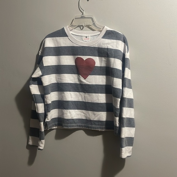 Sundry by Anthropology Cropped Crewneck Heart Striped Sweatshirt - Picture 5 of 10